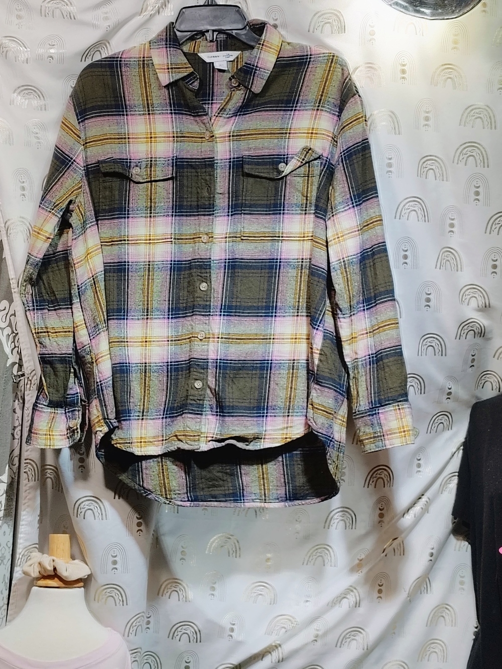 Men's Olive Multi-Color Plaid Button-Up Shirt